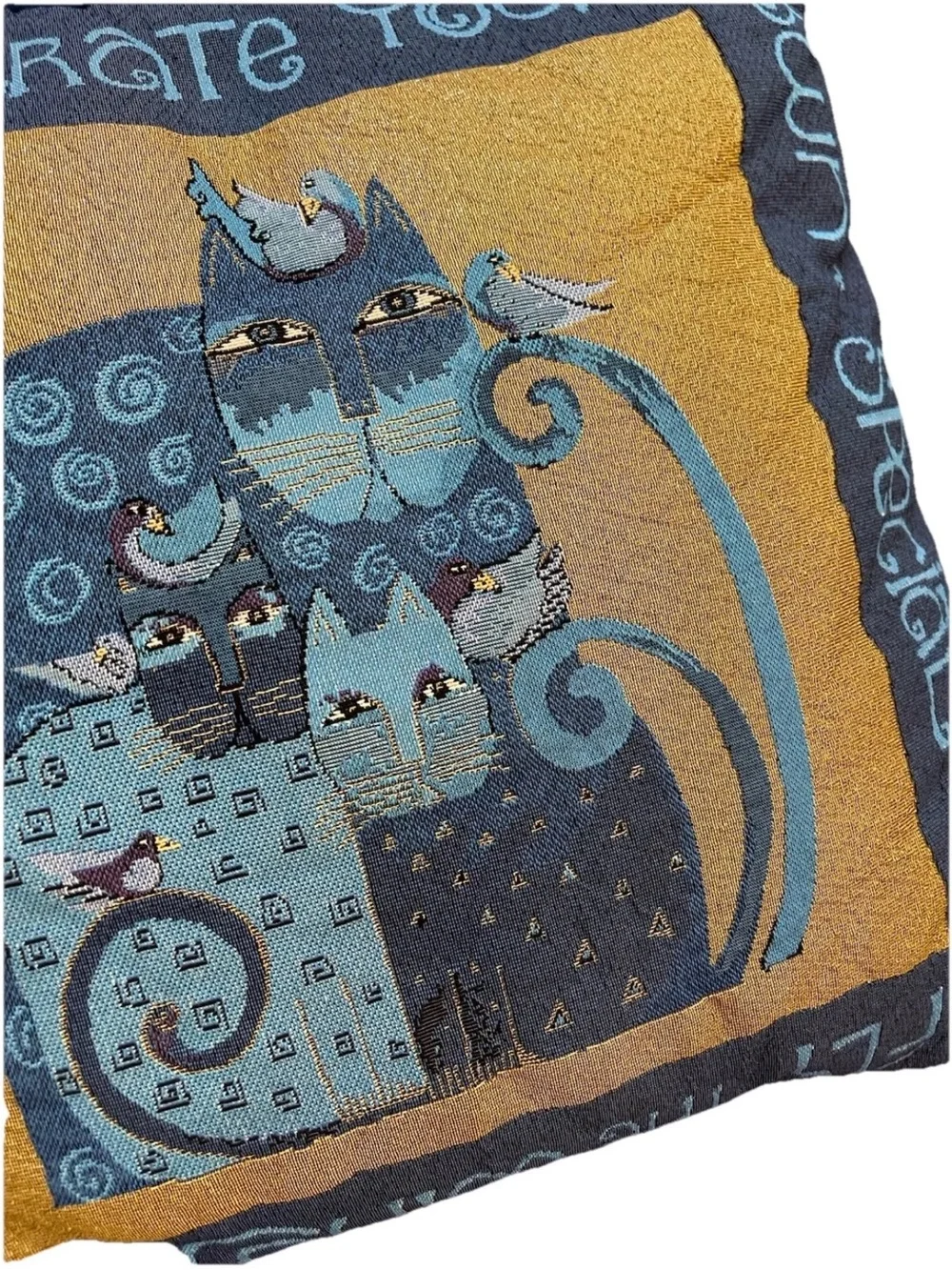 Vintage Laurel Burch “Secret dreams” indigo blue tapestry throw pillow‎ set of 2